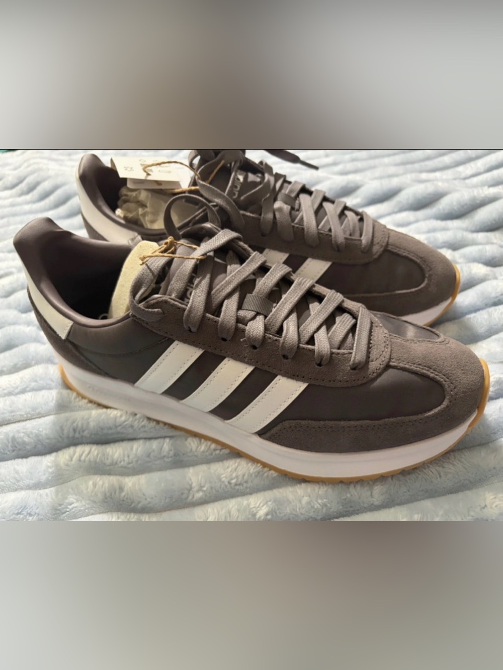 adidas size 8 Men's Gray Sneakers with White Three Stripes